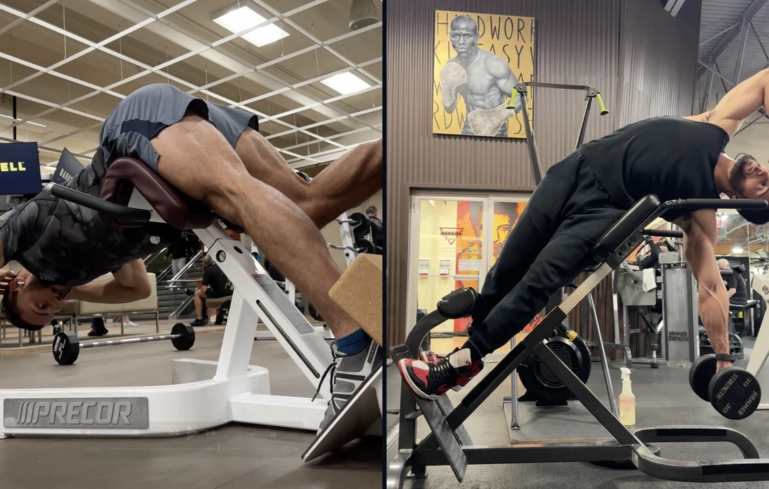 Andrew Elkhouly demonstrating a single leg back extension and a QL extension